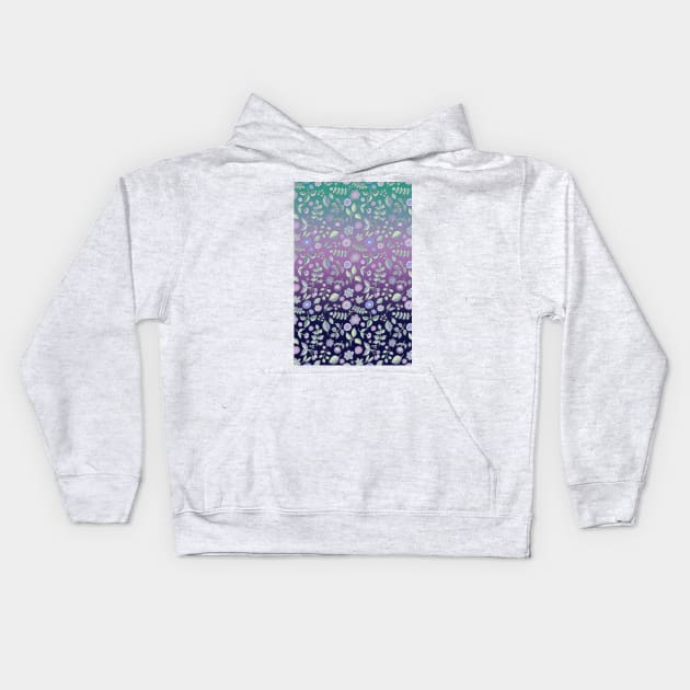 Ombre Nature Doodle Pattern in Navy & Purple Kids Hoodie by micklyn